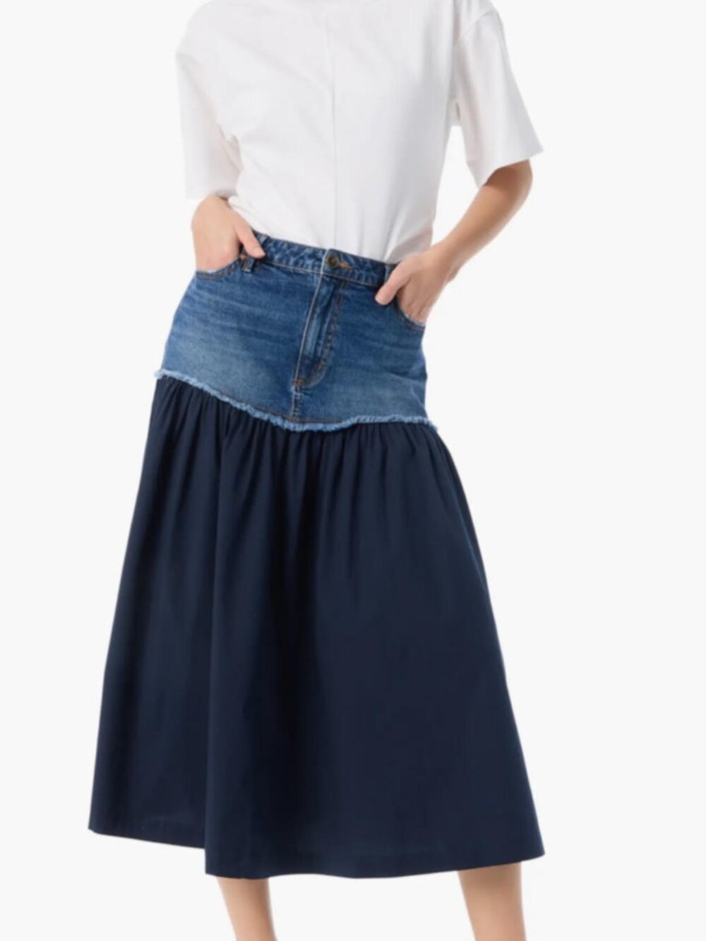 DO by Dee Ocleppo Combo tiered Denim Maxi Skirt